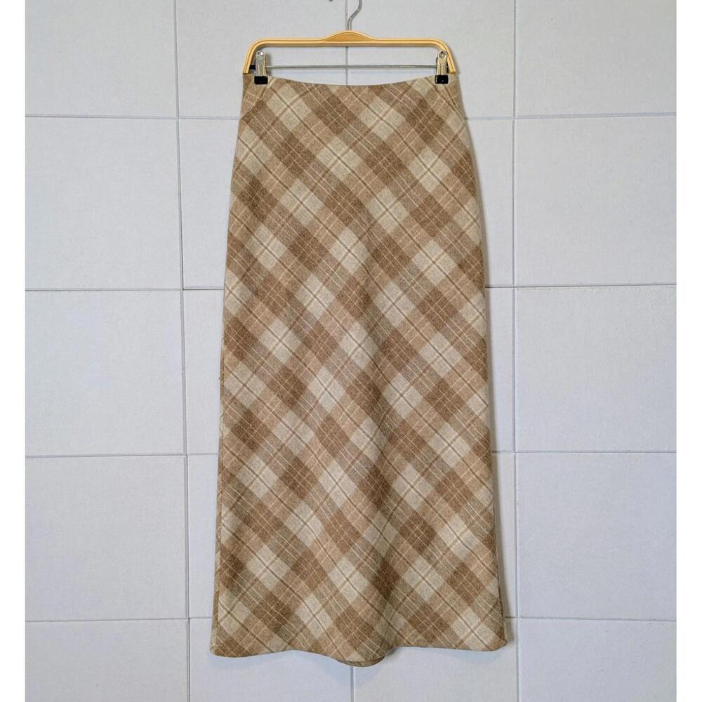 Vintage y2k Express wool plaid low waist maxi skirt